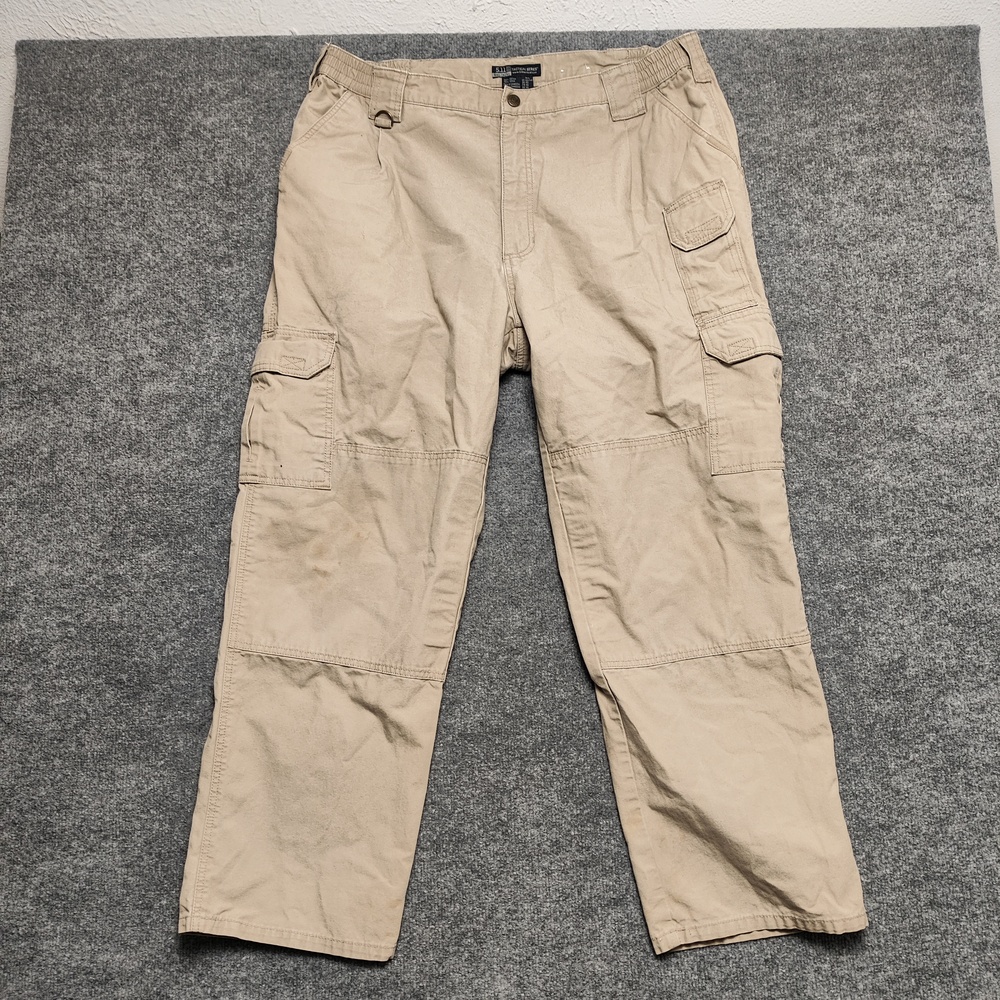 5.11 Tactical Cargo Pants Mens 40x30 Beige Canvas Elastic Waist Workwear